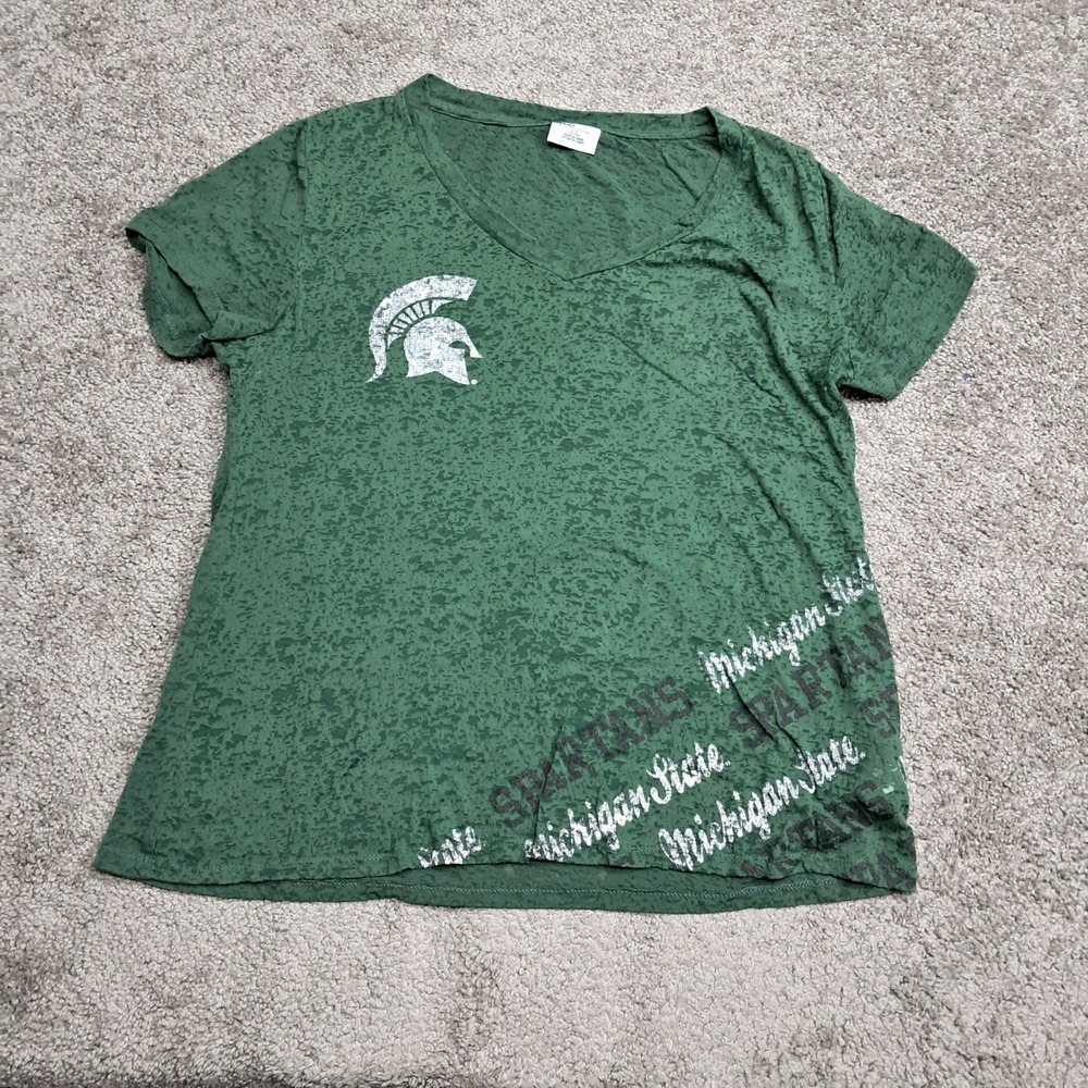 Pro Edge Michigan State Spartans Womens Green Burnout Sheer‎ Shirt Large 12/14